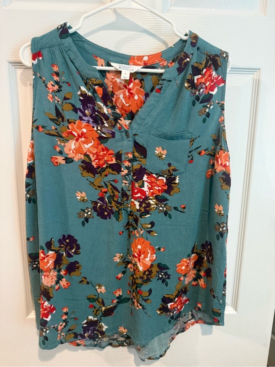 Market & Spruce Tops - Market & Spruce Floral Sleeveless Blouse Teal V-Neck Pocket Women’s 1X